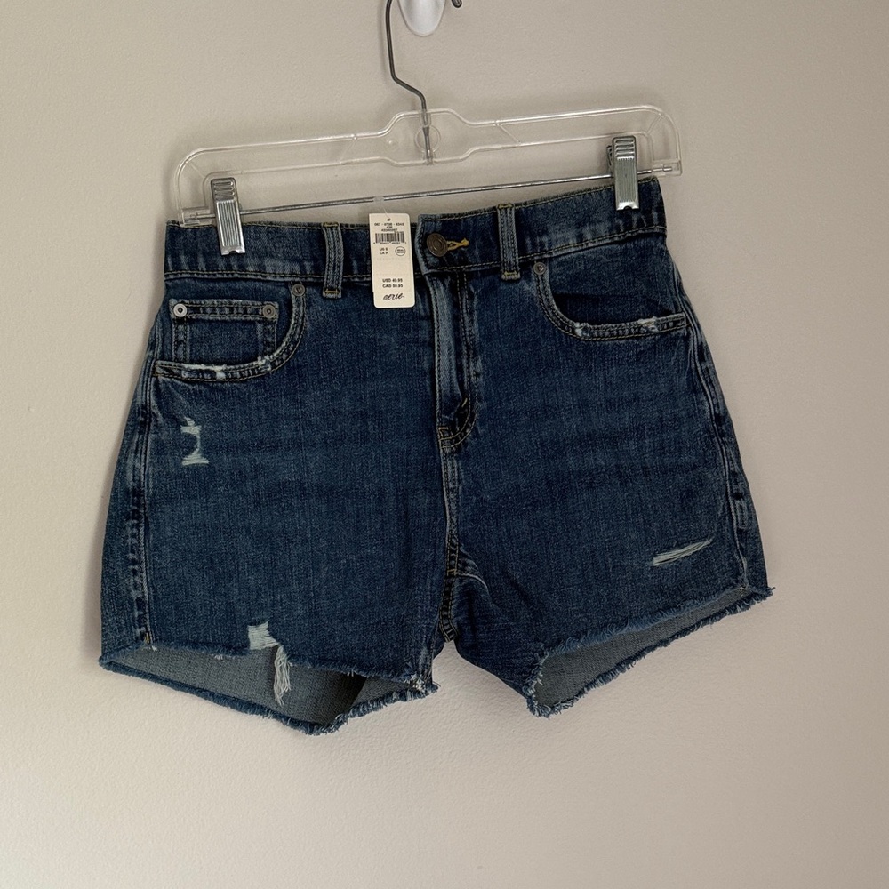 aerie Dark Wash Distressed Denim Shorts